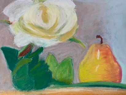 White Rose with Pear - a Paint Artowrk by Meredith Kent-Berman